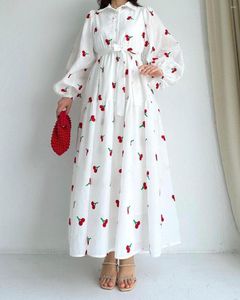 Casual Dresses Women's Maxi Vacation 2023 Tryck Långärmad Laple Button Blus kjol med snörning klänning för kvinnor vestidos