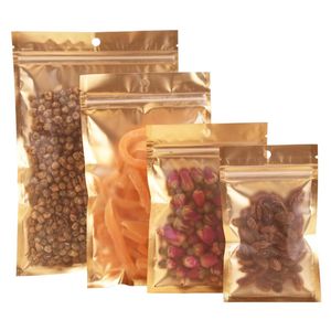 100pcs/lot tek tarafı şeffaf plastik mühür çanta altın kakma alüminyum folyo çantası kahve bitkisel çay ambalaj poşeti sıcak edc çantası lz1826