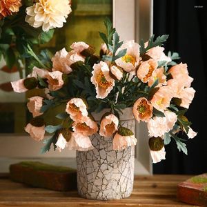 Dekorativa blommor 1 st simulering Silke Fake Flear Garden Decor Poppies för bröllopsfest hem konstgjorda med blad