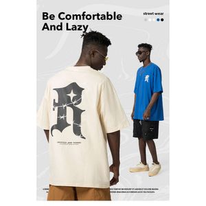 High Street Cotton Gotic Print Kort ärm Mäns lösa överdimensionerade par Fashion Half Sleeve T-shirt