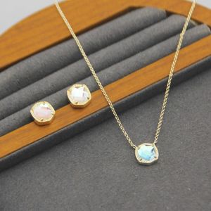 Pendant Necklaces Necklace Earrings Hexagon Glass Gem Real 18K Gold Plated Dangles Glitter Jewelries Letter Gift With free dust bag