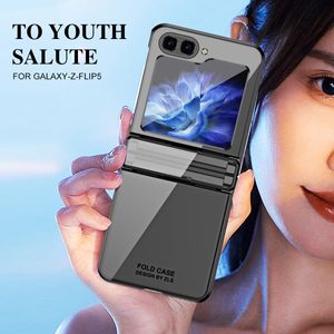 Samsung Galaxy Z Flip에 대한 명확한 사례 도금 5 케이스 하드 투명 힌지 보호 덮개