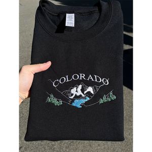 Kvinnors hoodies tröjor Colorado Mountain broderad crewneck vintage stil lös bomull tjock höstdräkt avslappnade tröjor 230808