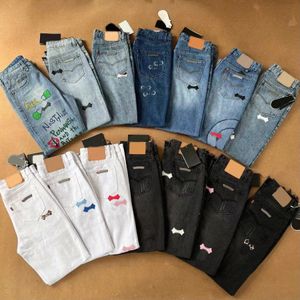 Jeans de grife feminino Calças estampadas cruzadas Lavadas claras em jeans velhos Lisos Jeans soltos Homens mulheres Cintura média Calças compridas Casais soltos Casual pan Z3C6#