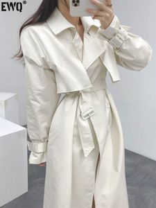 Women's Trench Coats EWQ Korean Bubble Sleeve Belt Windbreaker Women 2023 Spring Single Breasted Minimalist Outwear 16Y5770 230808
