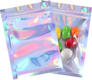 Оптовая заповедная запах пакеты с фольгой мешок пакет с плоской лазерной цветовой упаковкой для вечеринки в пользу хранения продуктов mylar 100 кусочков ll