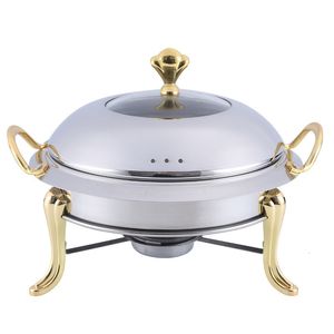 Griglie per barbecue set di pentole in acciaio inossidabile mini supporto coperchio in vetro temperato oro argento Chafing Dish Buffet pan Food Tray Warmer 230808