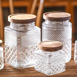 Storage Boxes Bins Glass Storage Pot Kitchen Food Grade Sealed Jar Coffee Powder Seasoning Acacia Wood Bottle 230809