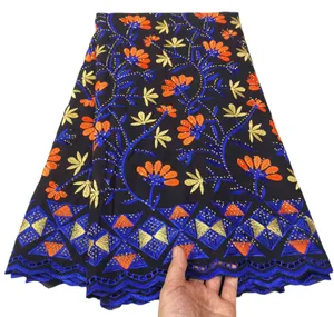 KY-5021 Colorful Cotton Cloth 5 Yards Nigerian Design Pattern 2023 High Quality Rhinestones Swiss Voile Lace Fabric Sewing Lady Banquet Dress Summer and Autumn