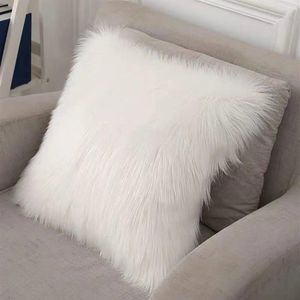 ふわふわの枕が覆われている長いぬいぐるみ白いクッション装飾枕カバーベッドソファスーパーソフト枕ケース45x45cm290E