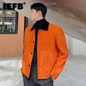 Men's Jackets IEFB Men Coat Personality Turn-down Collar Suit Coat Korean Fashion Male Jacket Contrast Color Single Breasted 9A6328 230808