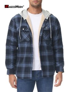 Men's Jackets MAGCOMSEN Plaid Jacket Warm Fleece Coats Winter Windproof Hooded Flannel Shirts Sherpa Lined 230809