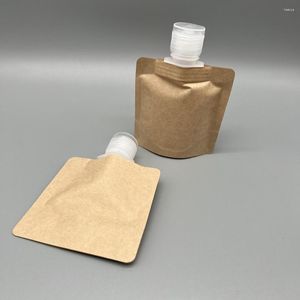 Storage Bags 100ML 5opcs Suction Bag Milk Juice Liquid Kraft Paper Spout Pouch Portable Disposable Packaging