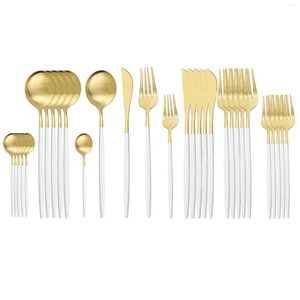 Dinnerware Sets 30Pcs White Gold Cutlery Set Matte Knife Spoon Fork Tableware Stainless Steel Kitchen Flatware Black