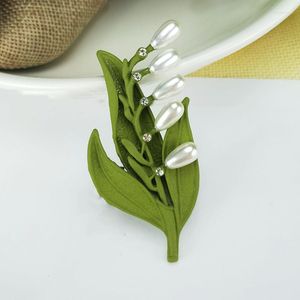 Brooches Fashion Green Enamel Leaf For Women 2023 Spray Paint Metal Crystal Pearl Brooch Pins Plant Jewelry Wholesale