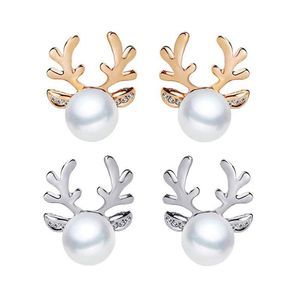Ohrstecker Luxus Perle Geweih Ohrringe Weihnachten Rentier Elch Tier Strass Kristall Silber Für Frauen Mädchen Modeschmuck Drop Lieferung Dhrnn