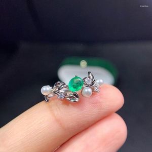 Cluster Rings Natural Emerald Simplicity Ring S925 Silver Sterling Fine Fashion Charm Wedding Jewelry For Women