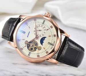 Luxury Men Moon Star Shape Dial Watch Movimento meccanico automatico Orologio casual Cinturino in vera pelle Orologio da polso impermeabile Regali di compleanno Montres de luxe