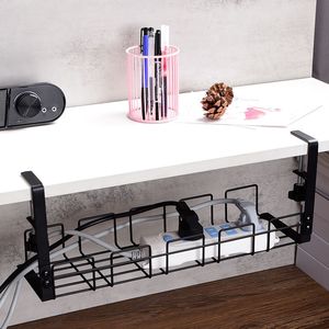 Förvaringshållare Racks Underdesk Cable Management Rack Hanger Punch Free Hanging Wire Organizer Power Board Adapter Holder Basket Shelf 230809