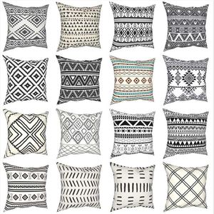 Kudde dekorativ kudde retro bohemiskt mönster svarta vita fall tribal geometrisk boho etnisk kudde täckdekor kudde för311r