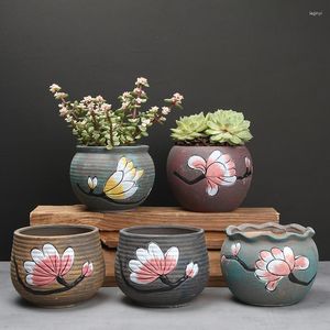 Plantadores Coreanos Floretes Pintados à Mão de Grande Diâmetro Bacia de Cerâmica Vintage Suculento Planta Verde Vaso de Flores Decoração de Casa Jardinagem Criativa