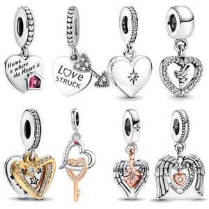 Hot Selling Women 925 Sterling Silver Charms Family Love Pendant Jewelry Gift Angel Wings Diy Fit Pandora Armband Halsband med låda