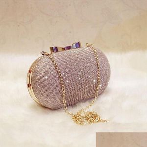 Bolsas Bolsas Golden Evening Clutch Bag Feminina Bolsas Brilhantes Nupcial Laço de Metal Clutches Corrente Shoder Drop Delivery Festa Eventos Accesso Dh2Sp