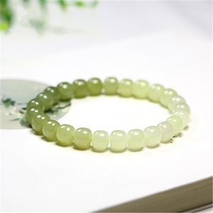 Strand Natural Stone Hetian Jade Beaded Bracelet White-Green Beads Pendant Stretch Charm Prayer Energy Jewelry