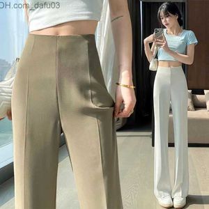 Women's Pants Capris Sexiga byxor Kvinnors solida höga midja Anpassade kvinnors byxor Dragkedja Office Suit Khaki Classic Retro Casual Cotton Heat Z230810