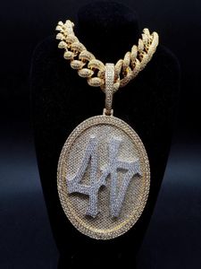 Super Iced Out Big Round Spinner nummer 44 Pendant Necklace Gold Plated Full CZ Hip Hop Bling smycken Gift5254193
