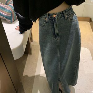 Skirts Tall Girl Friendly Jeans Skirt Maxi With Front Slit Korean Girls Stylish Casual Plain Floor Long Denim Plus Size Retro Hip