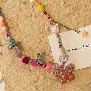 Naszyjniki wisiorek kolorowy naszyjnik motyla dla kobiet gwiazdy żywicy kryształowy z koralikami moda kpop estetyczna biżuteria 2023