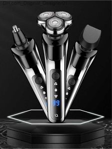 3-i-1 Men's Electric Shaver Beard Trimmer Ultra Quiet Whole Body Waterproof Fast Charging Floating Titanium Three Ring Blade Head Z230811