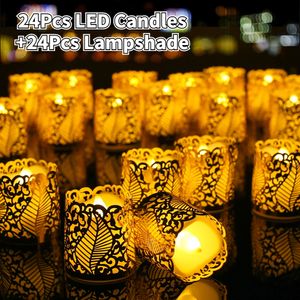 Candles Flameless Tea Light Candles Battery Operated Votive LED Tealights with Paper Lampshade for Wedding Valentine Halloween Christmas 230809