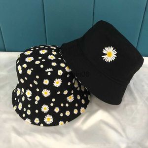 Breda randen hattar hink hattar koreanska tusensköna broderi hink hattar reversibel strandpanama bob caps sommar dubbelsidig bomullsolfiskare hatt för kvinnor män hkd230810