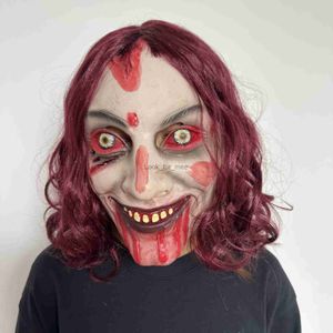 Halloween Horror Female Latex Red-eye Headgear Haunted House Prank Party Bloody Head Props Tricky Frighten Scary Ghost Mask HKD230810