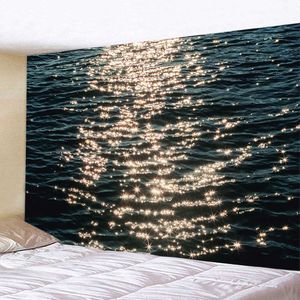 Tapestries Beautiful Sunset Tapestry The Great Wave Beach Blue Sea Wall Hanging Tapestries Wall Cloth Mat Background Blanket Home Decor