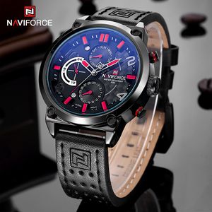 腕時計Naviforce Luxury Brand Man Sports Waterproof Wristwatch Men Quartz本物の革の時計日と日付ディスプレイ男性時計NF9068L 230809