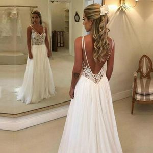 ZJ6007 Sexy Chiffon Wedding Dress Boho 2023 Robe Elegant Long Bridal Beach Wedding Gowns Floral Lace Appliques Straps