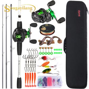 Rod Reel Combo Sougayilang Baitcasting Fishing Kits Carbon Fiber 4Sections Gjutning och metallspol för sötvattenbas Set 230809