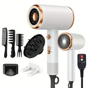1800W Professional Hair Dryer - Powerful Ionic Blow Dryer with 2 Speeds, 3 Heat Settings, Diffuser & Hanger for Curly & Straight Hair - Perfect for Home & Salon Use!