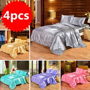 4pcs Роскошные шелковые постельные принадлежности Set Satin Queen King Size Size Set Set Set Setile