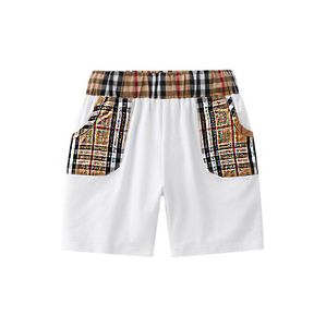 Baby pojkar märke shorts barn pläd strand shorts med fickbarn barn andas elastiska midjeshorts