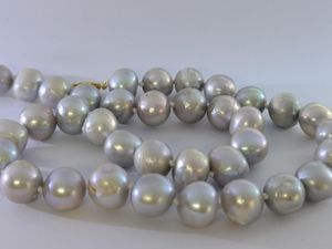 Kedjor 18''Beautiful Unique 11-12mm South Sea Grey Frost Pearl Necklace 14K Guld Fina smycken gåvor