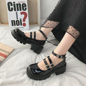 Buty sukienne Rimocy Spring Gruste Obcasy Platforma Mary Janes Women Sweet Piękny pasek kostki Lolita Buty Kobieta Patent Skórzowe pompki na wysokie obcasy 230810