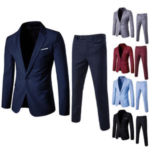 Herrenanzüge Blazer 2 Teile/satz Männer Business Blazer Anzug Hosen Set Revers Langarm Single Button Taschen Anzug Mantel Slim Fit Lange Hosen Arbeitskleidung 230810