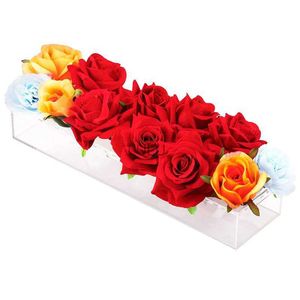 22 Otwory przezroczyste akrylowe kwiaty prostokątny wazon do jadalni Dekoracja przyjęcia weselnego Clear Rose Gift Box Floral Centerpiece HKD230823