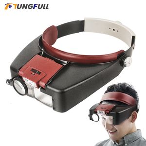 Magnifying Glasses 10X Headband Magnifier Glasses Helmet Style Loupe Lens LED Lights Loupe Microscope For Repairing Watch Jewelry Reading 230809