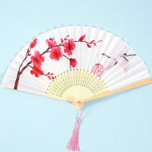 Chinese Style Products Vintage Chinese Style Silk Folding Fan Flower Pattern Art Craft Wedding Gift Ornament Dance Hand Fan With Tassel Home Decoration