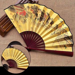 Kinesiska stilprodukter Retro Style Men's Big Folding Fan med fläkt Tassel Portable Daily Decorative Hand Fan Laser Gravering Fan Ben Hållbar handfläkt R230810